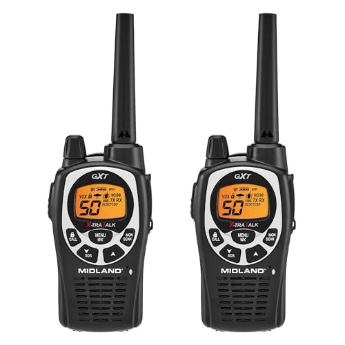 Midland GXT1000VP4 - 50 Channel GMRS Two-Way Radio - Long Range Walkie Talkie with 142 Privacy Codes, SOS Siren, and NOAA Weather Alerts and Weather Scan (Black/Silver, Pair Pack)