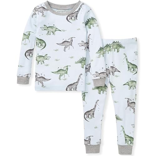 Burt's Bees Baby baby boys Pajamas, Tee Pant 2-piece Pj Set, 100% Organic Cotton and Toddler Pajama Bottoms, Happy Herbivores, 3T US