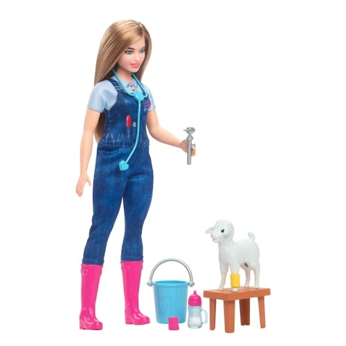 Barbie Careers Playset, 65th Anniversary Farm Veterinarian Set with Blonde Vet Fashion Doll & 10 Accessories Including Lamb with Moving Ears