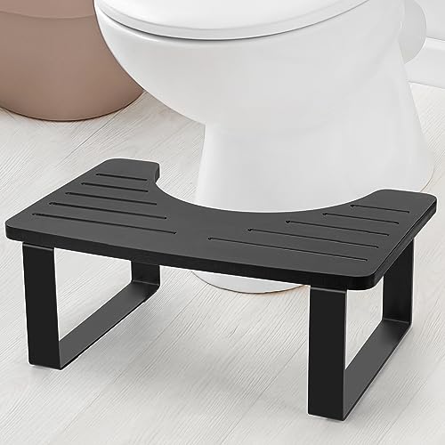 Bathroom Stool,Bamboo Toilet for Bathroom,Adult and Children's Bedpan,Portable Squatting Pan with Dual Anti Slip Design,Stain,Scratch,CrackProof(Black)