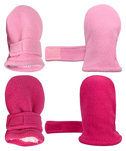 N'Ice Caps Baby Toddler Mittens Kids 2 Pairs Fleece Gloves Winter Warm Sherpa Lined Pack (Pink/Fuchsia Pack - Infant No Thumbs, 6-18 Months)