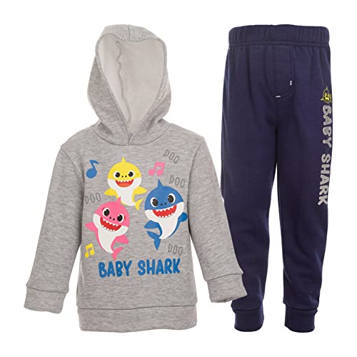 Pinkfong Baby Shark Toddler Boys Fleece Jogger Pullover Hoodie & Pants Set Grey 2T