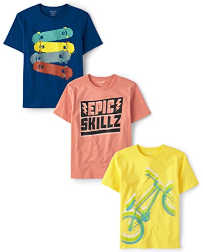 The Children's Place Boys' Short Sleeve Graphic T-Shirt 3-Pack, Extreme, X-Large