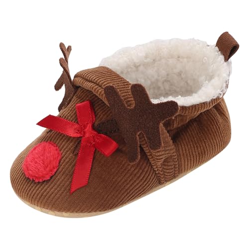 JEUROT Christmas Newborn Baby Shoes Infant Indoor House Slippers Sherpa Faux Fur Lined Warm Winter Shoes Soft Sole Slip On Slipeprs Toddler First Walking Crib Shoes Girls Boys (Coffee, 1 Infant)