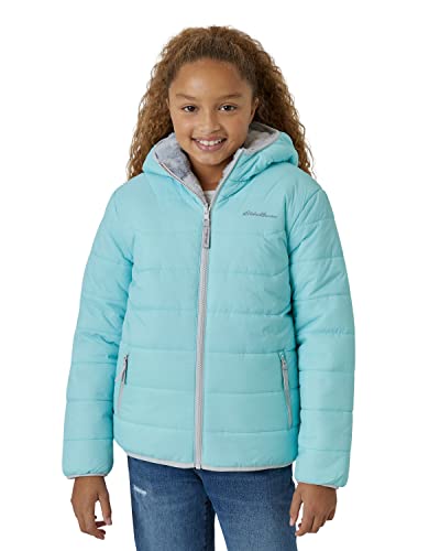 Eddie Bauer Girls' Reversible Jacket - Deer Harbor Waterproof Lightweight Puffer Coat with Faux Shearling Lining (5-20), Size 10-12, Aqua