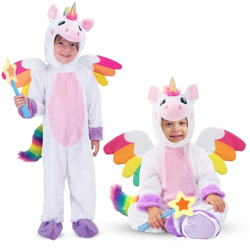 Spooktacular Creations Unicorn Costume, Jumpsuit with Wings and Star Wand for Kids Halloween Dress Up Party (Small (5-7 yrs))