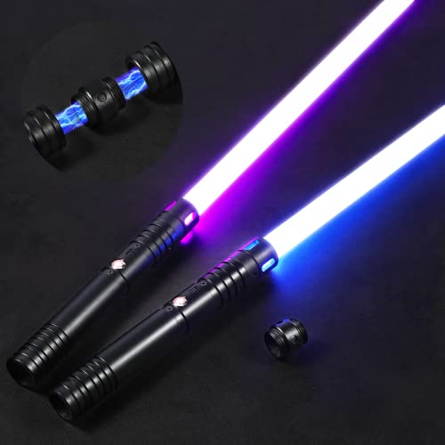 Oomyeh 2Pack FX Dueling Lightsaber Battle Sounds Metal Hilt Update 20 Colors Changeable 3 Modes 2 in 1 Light Sabers Perfect Christmas Halloween Present for Kids