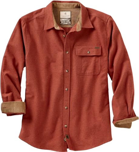 Legendary Whitetails Men's Standard Buck Camp Flannel, Long Sleeve Plaid Button Down Casual Shirt, Corduroy Cuffs, Barnwood Heather, Large