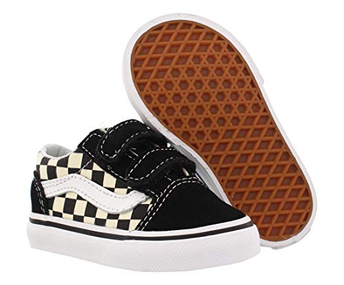 Vans Toddler Old Skool V Sneaker, (Primary Check) Black/White, Size 9 Toddler