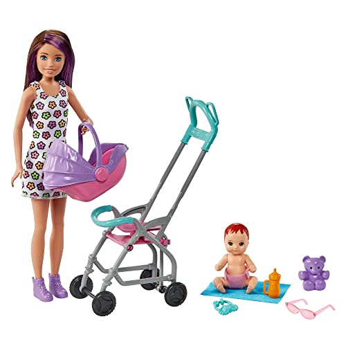 Barbie Skipper Babysitters Inc Playset with Doll, Stroller, Baby Doll & 5 Accessories, Remove Stroller Seat for Carrier