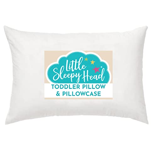 Little Sleepy Head Toddler Pillow with Pillowcase 13x18 - Kids Pillow for Sleeping - Toddler Pillow - Better Neck Support Ergonomic Pillow and Toddler Pillowcase - Best Pillows for Kids (White)