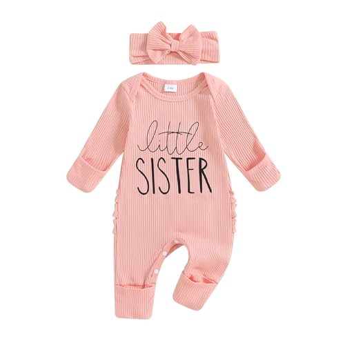 citgeett Baby Girl Clothes Newborn Little Sister/Hello World Outfit Long Sleeve Romper Jumpsuit Preemie Baby Girl Clothes (little sister newborn outfit, 0-3 Months)