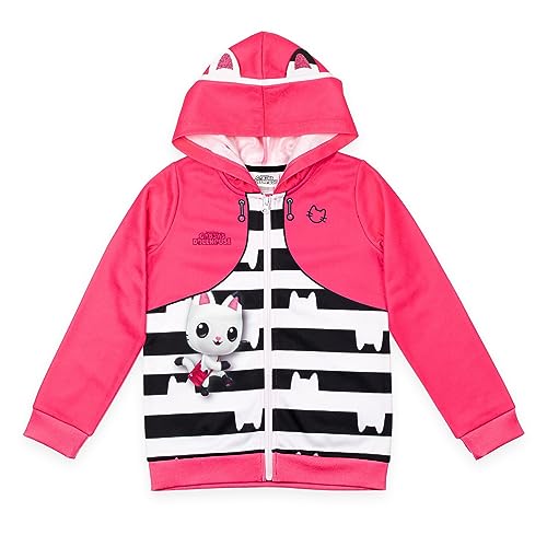 Gabby's Dollhouse Little Girls Zip-Up Hoodie Pink/Black/White 4-5