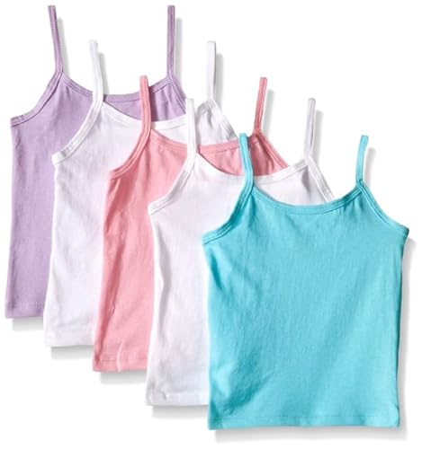 Hanes Girls Camisole, 100% Cotton Tagless Cami, Toddler Sizing, Multiple Packs & Colors Available Tank-top-undershirts, Gray/Pink/White - 2 Pack, 4-5T US