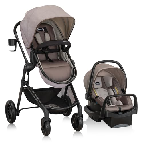 Evenflo Pivot Modular Travel System with LiteMax Infant Car Seat with Anti-Rebound Bar (Desert Tan)