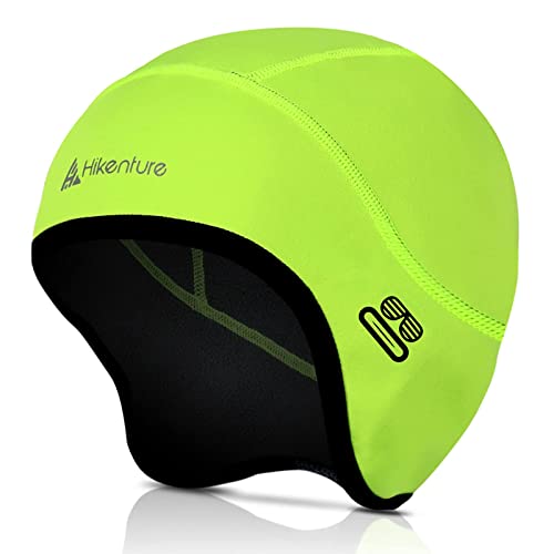 Hikenture Skull Cap Helmet Liner with Glasses Holes, Winter Thermal Cycling Cap for Men & Women, Cycling Hat Beanie Fluorescent Green