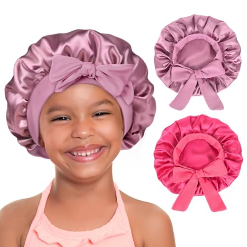 YANIBEST 2 PCS Baby Bonnet Silk Bonnet for Kids Sleeping Cap Curly Natural Hair Silk Bonnets for Girls Boys Infant