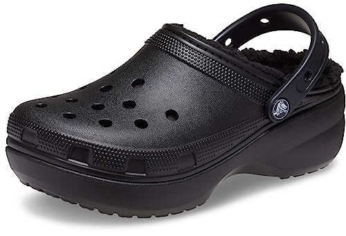 Crocs Women's Classic Platform Lined Clogs, Black, Numeric_7