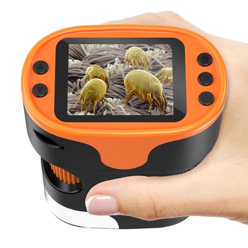 1000X Handheld Microscope for Kids 4K 2.0' Screen Rechargeable Mini Pocket Digital Microscopes w/Slides Kit Portable Edu Gift Age 4-6 8-12 Children Students