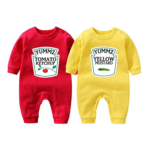 YSCULBUTOL Baby Twins Bodysuit Yummz Tomato Ketchup Mustard Twin Set Infant Girls Romper Baby Boys Outfits(KM-S3M Twins)