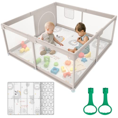 Baby Playpen,Playpen, Playpen for Babies and Toddlers, Play Pen for Kids, Play Pens for Babies and Toddlers for Apartment (47 * 47 inch Grey with mat)