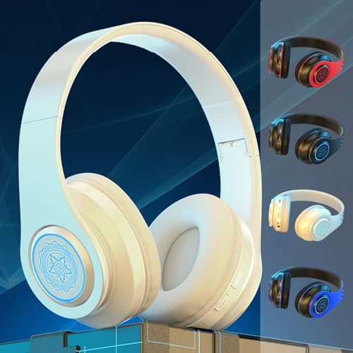 Fufafayo Wireless Bluetooth Headphones Over Ear with RGB Light and Mic 8 Hours Long Standby Life Foldable Headset Bluetooth Gaming Headset Portable Headphones with Microphone