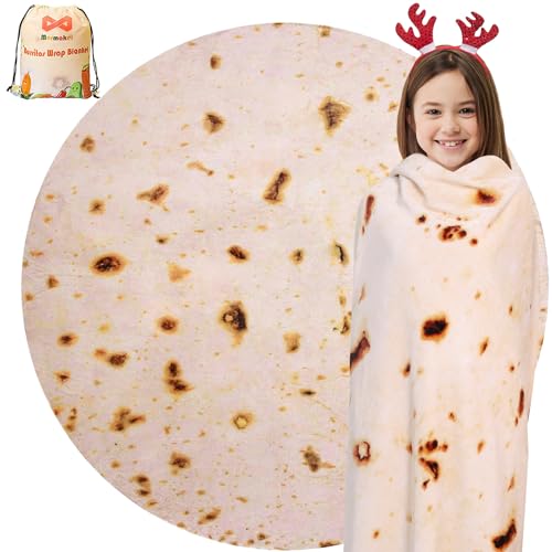 mermaker Burritos Tortilla Throw Blanket 2.0 Double Sided 47 inches for Adult and Kids, Giant Funny Realistic Food Blanket, 285 GSM Novelty Soft Flannel Taco Blanket (Yellow Blanket-Double Sided)