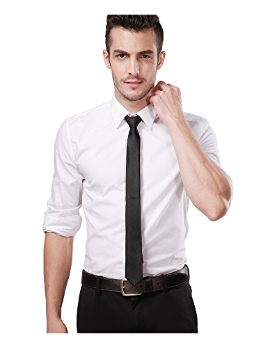 Landisun Black Tie Men Women Solid Skinny Ties Slim Ties Satin Tie-Black