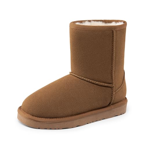 DREAM PAIRS Girls Boys Boots Kids Faux Fur Lined Winter Snow FuzzyClassic Kid's Mid Boot,Size 6 Big Kid,Light brown,SHORTY-K