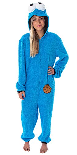 Sesame Street Adult Unisex Cookie Monster Costume Sherpa One-Piece Union Suit Pajama Onesie For Men And Women (SM/MD)