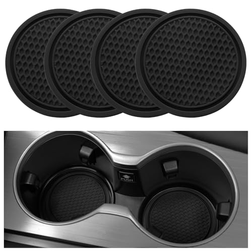 SINGARO Car Cup Coaster, 4PCS Universal Non-Slip Cup Holders Embedded in Ornaments Coaster, Car Interior Accessories, Black