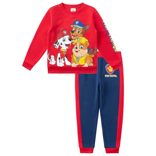 Paw Patrol Nickelodeon Marshall, Chase and Rubble Boys’ Sweatshirt and Jogger Set for Toddler and Little Kids – Navy/Red