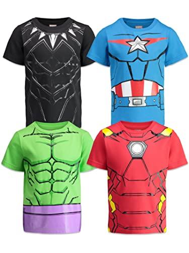 Marvel Avengers Iron Man Captain America Black Panther Big Boys 4 Pack Athletic T-Shirts 8