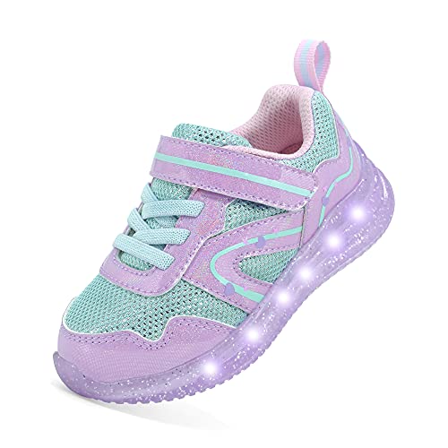 YESKIS Toddler Girls Light Up Shoes LED Flashing Lightweight Mesh Breathable Adorable Running Sneakers for Toddler Purple 10