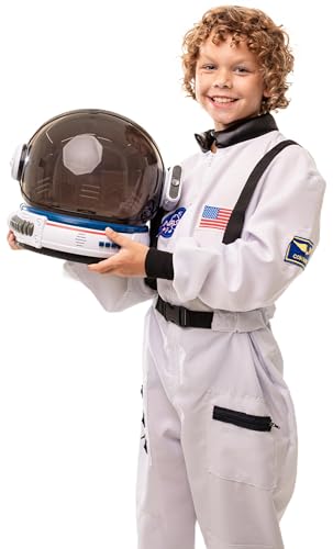 AEROSQUAD Kids Astronaut Costume with Helmet, Nasa Space Helmet Suit for Toddler with LED Lights, Movable Visor & Mission Sounds- Astronaut Suit Kids, Role Play Halloween Dress for Boys & Girls (L)