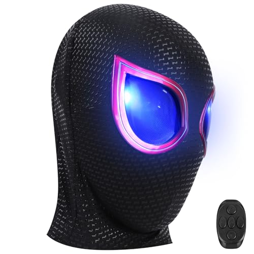 Spider Superhero Mask Toy with Moving Eyes and LED Lights - Movable Eyes Remote Control, Fun Gift for Men (Black)