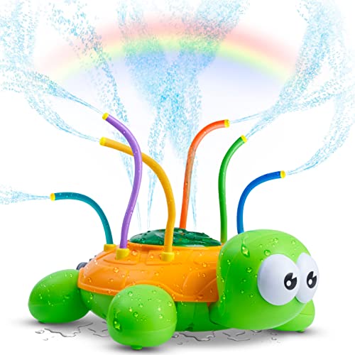 Chuchik Water Sprinkler for Kids, Toddler Outdoor Toys - Backyard Spinning Turtle Kids Sprinkler Toy - Summer Toys Splashing Fun - Sprays Up to 8ft High - Attaches to Garden Hose, Kids Outdoor Toys