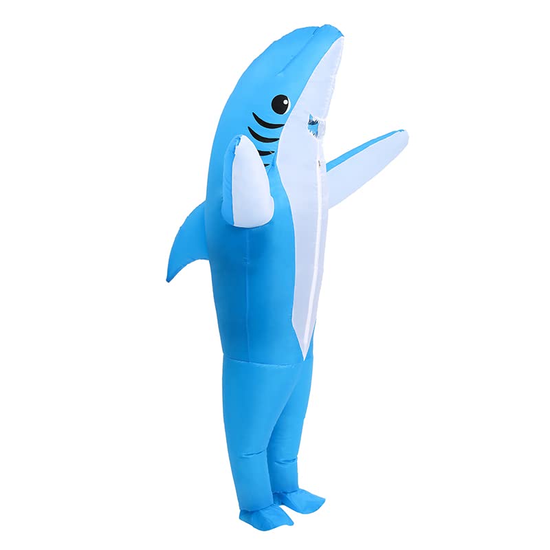 KMiKE Inflatable Shark Costume for Adult(Kids) Funny Halloween Costumes Fantasy Cosplay Blow up Costume (Blue, Adult)