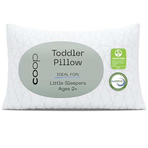 Coop Home Goods Original Toddler Adjustable Pillow, Soft, Breathable & Washable Mini Bed Pillows for Kids with Premium Memory Foam for Neck, Knee & Back Support, CertiPUR-US/GREENGUARD Gold, 19' x 13'