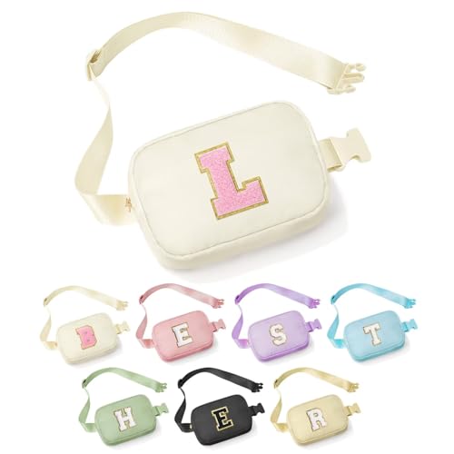 YOOLIFE Birthday Gifts for 3 4 5 6 7 8 9 10 11 12 13 14 Year Old Girls - Christmas Gifts for Teens Kids Daughter Sister, Initial Fanny Pack Belt Bag Purse, Personalized Trendy Stuff | Beige L