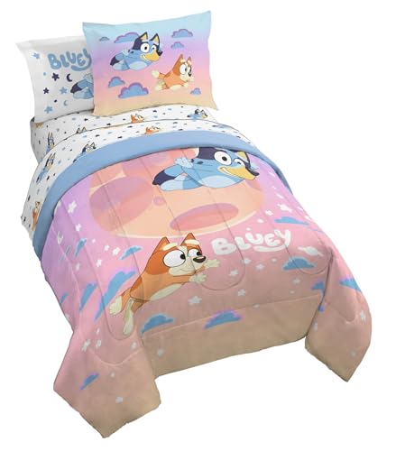 Jay Franco Bluey & Bingo Full Comforter Set - 7 Piece Bed Set Includes Sheet Set & Pillow Covers - Super Soft Clouds & Stars Kids Bedding