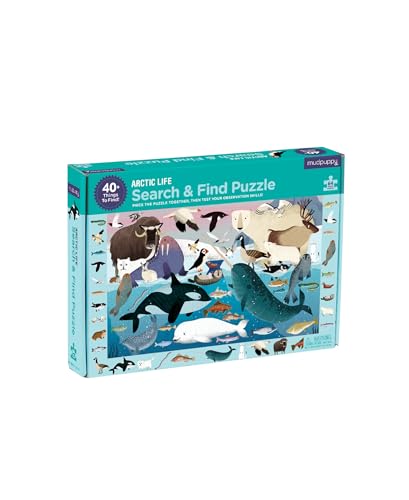 Mudpuppy Arctic Life Search & Find Puzzle, 64 Pieces, 23”x15.5” – For Kids Age 4-7 - Colorful Illustrations of Animals, Fish, Birds Living in the Arctic – Complete Puzzle to Find 40+ Hidden Images