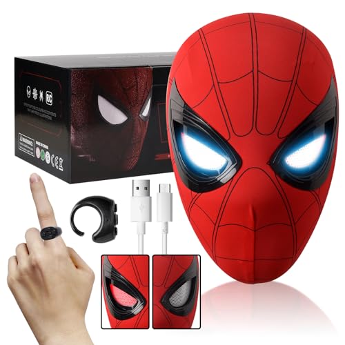 AUGMAXI Electric Spider Superhero Role-Playing Mask Toy with Moving Eyes and LED Lights - Remote Control Ring, Fun Gift for Men (red)