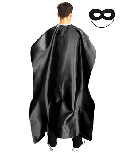 Adult Superhero Cape and Mask for Man and Woman - Dress Up Superhero Costume for Party or Vacation Bibble School (Black)