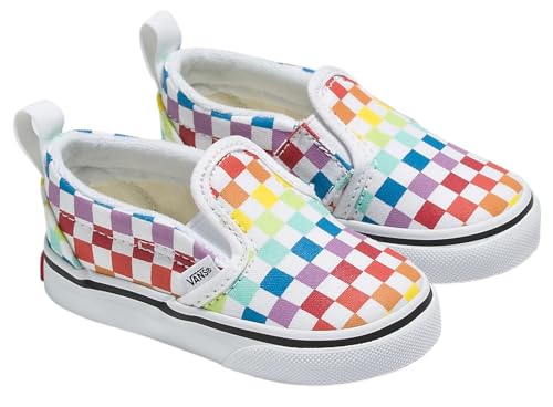 Vans, Toddler Slip-On V Shoe (Rainbow/True White Checkerboard - 8)