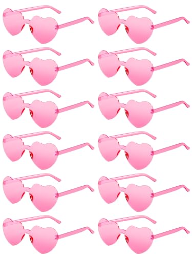 AGGKKY 12 Pairs Heart Shaped Sunglasses for Women Colorful Glasses Fun Trendy Transparent Heart Sunglasses Party Favor (Pink)