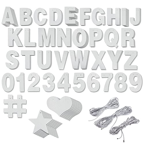 Bright Creations 130-Piece DIY Silver Glitter Make Your Own Banner Kit with Letters, Numbers, Symbols, & String for Birthdays, Weddings, and Party Supplies Decor (5-Inch Letters) - Stringable Letters