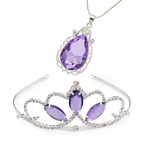 Vinjewelry Sofia the first Amulet Princess Crown Waterdrop Pendant Necklace for Girls Birthday Headband Christmas Gift