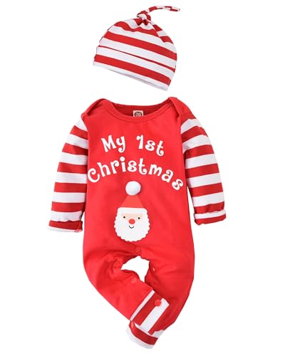 Aalizzwell Infant Baby Boys Girls First Christmas Outfit Xmas Romper Santa Clothes My (Red, 0-3 Months)