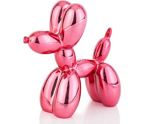 AMOIENSIS Shiny Balloon Dog Statue Decor, 4 inch Electroplate Pink Balloon Dog Animal Sculpture, Small Nick Nacks for Shelf Decor, Small Eclectic Decor Desktop, Vibrant Balloon Dog